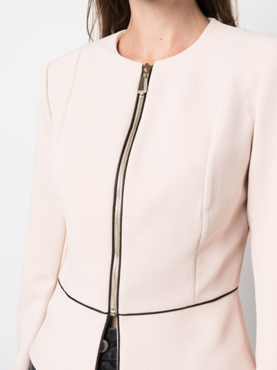 Shop Liu •jo Contrast-trim Zip-up Jacket In Neutrals