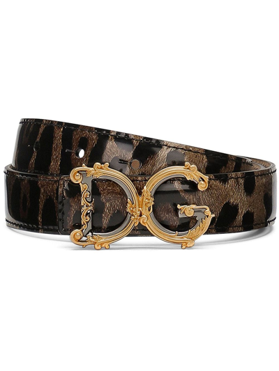 Shop Dolce & Gabbana Dg-buckle Leopard-print Belt In Brown