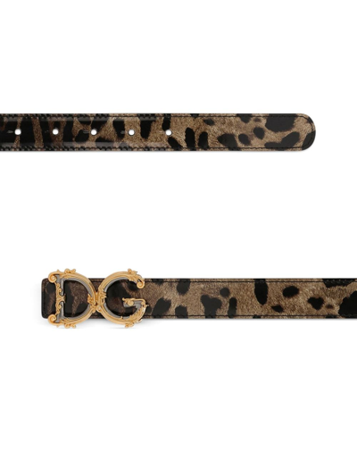 Dolce & Gabbana Dg-buckle Leopard-print Belt In Brown