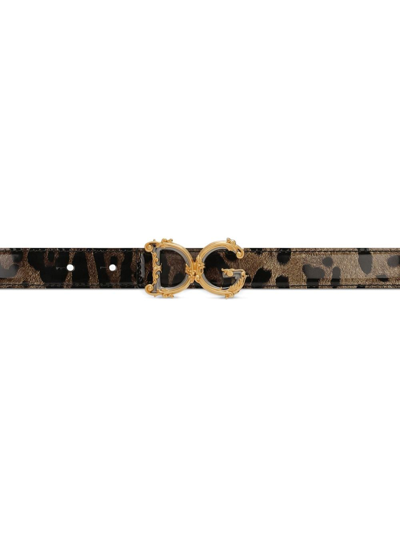 Shop Dolce & Gabbana Dg-buckle Leopard-print Belt In Brown