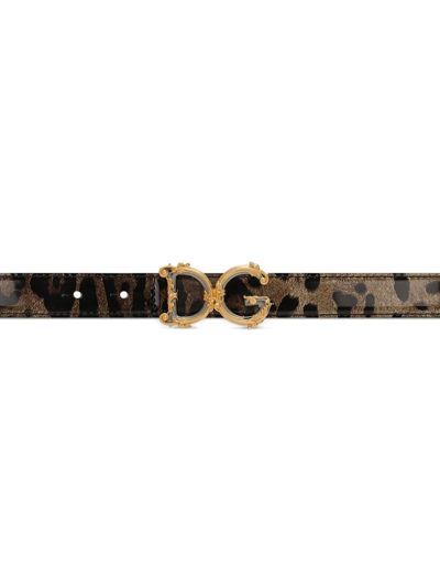 Dolce & Gabbana Dg-buckle Leopard-print Belt In Brown