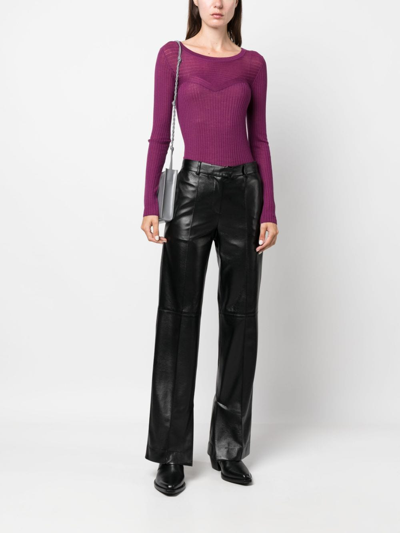 Shop Patrizia Pepe Ribbed-knit Panelled Wool Top In Purple