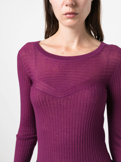 Shop Patrizia Pepe Ribbed-knit Panelled Wool Top In Purple