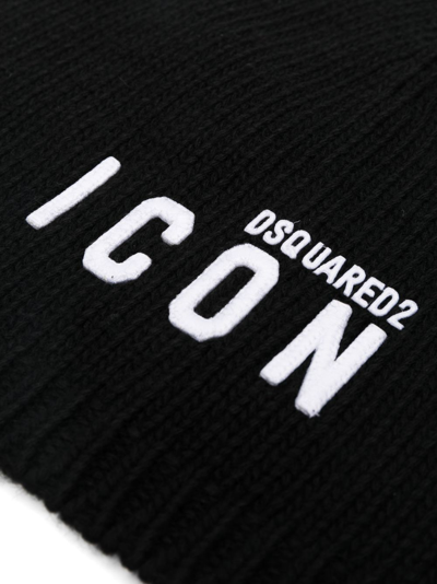 Shop Dsquared2 Logo-embroidered Wool Beanie In Black