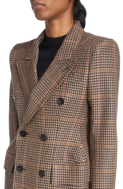 Shop Balenciaga Hourglass Houndstooth Strong Shoulder Double Breasted Wool Blend Blazer In Beige/ Black