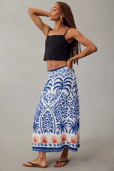 Shop Farm Rio Satin Slip Midi Skirt In Blue