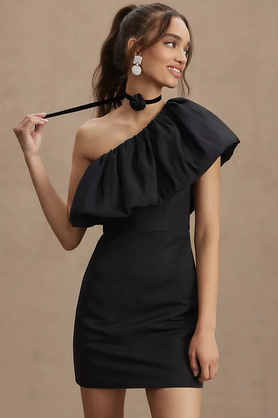 Shop Sachin & Babi Garcelle Ruffled One-shoulder Faille Mini Dress In Black