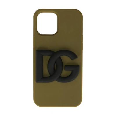 Shop Dolce & Gabbana Rubber Iphone 12 Pro Max With Dg Logo In Military_blk_gold