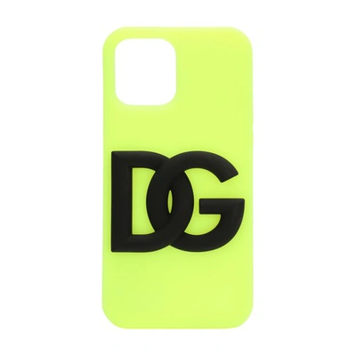 Shop Dolce & Gabbana Rubber Iphone 12 Pro Max With Dg Logo In Fluo_yellow_blk_gold