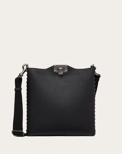 Shop Valentino Garavani Rockstud Grainy Calfskin Crossbody Bag In Black