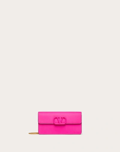 Shop Valentino Garavani Vlogo Signature Grainy Calfskin Wallet With Chain Woman Pink Pp Uni