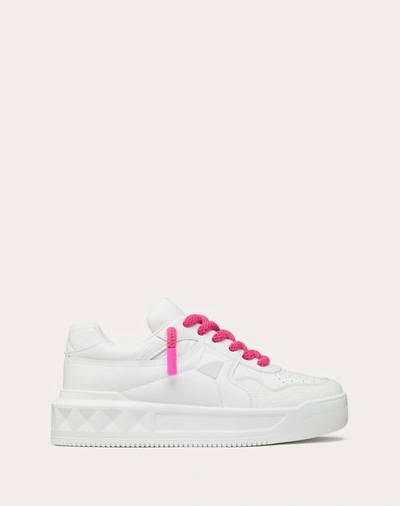 Shop Valentino Garavani One Stud Xl Nappa Leather Low-top Sneaker In White/pink Pp