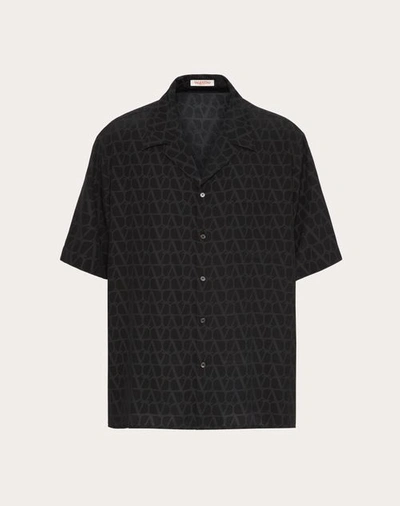 Shop Valentino Silk Bowling Shirt In Toile Iconographe Print In Black