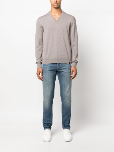 Shop Fay V-neck Fine-knit Sweatshirt In Neutrals