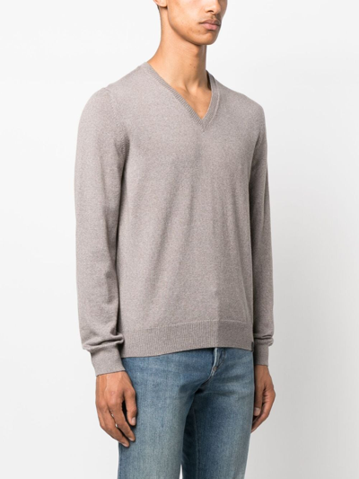 Shop Fay V-neck Fine-knit Sweatshirt In Neutrals