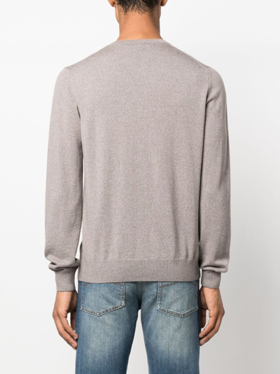 Shop Fay V-neck Fine-knit Sweatshirt In Neutrals