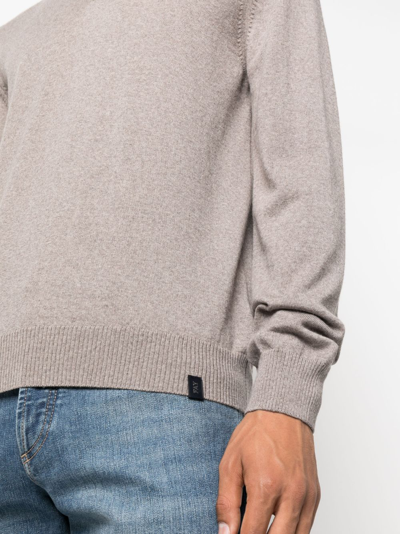 Shop Fay V-neck Fine-knit Sweatshirt In Neutrals