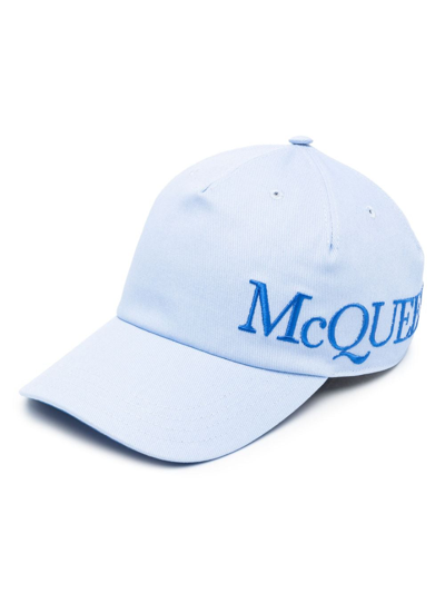 Shop Alexander Mcqueen Logo-embroidered Cotton Baseball Cap In Blue