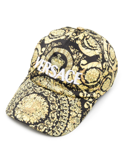 Shop Versace Baroque Logo-embroidered Cap In Gelb