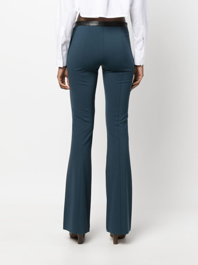Shop Patrizia Pepe Contrast-waistband Flared Trousers In Blau