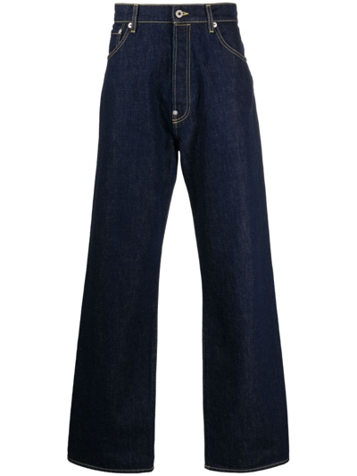 Shop Kenzo Dark-wash Wide-leg Trousers In Blau