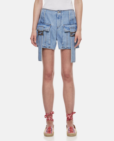 Shop Fendi Denim Shorts In Blue