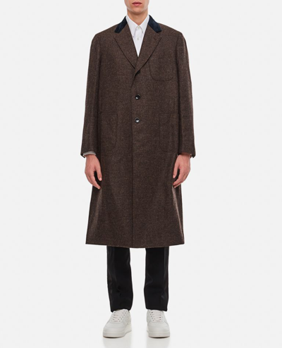 Shop Thom Browne Elongated Patch Pocket Top Collar In Shetland In Brown