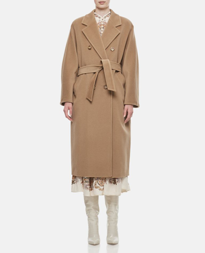 Shop Max Mara Madame Wool And Cashmere Long Belted Coat In Beige