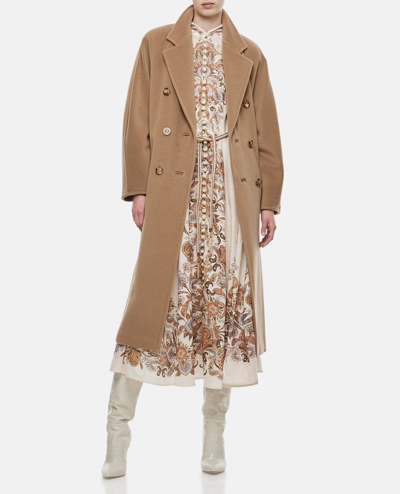 Shop Max Mara Madame Wool And Cashmere Long Belted Coat In Beige