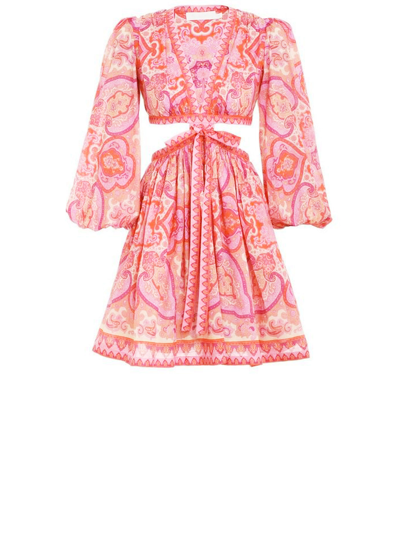 Shop Zimmermann Halcyon Mini Dress In Pink