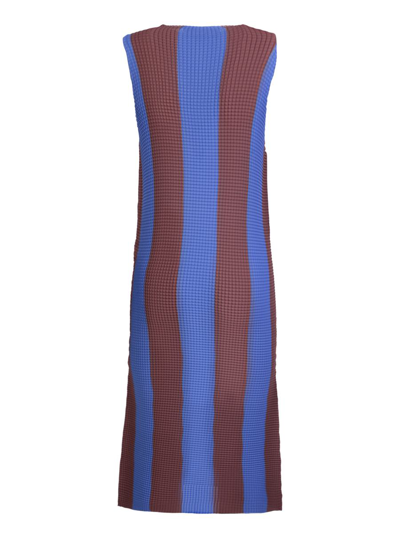 Sunnei Blue/brown Pleated Midi Dress In Blue