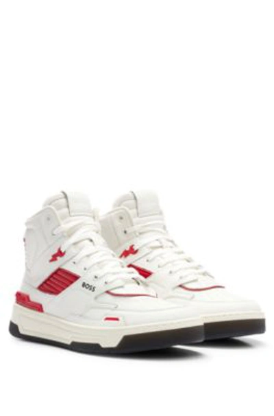 Shop Hugo Boss High-top Basketball-inspired Trainers In Leather In White