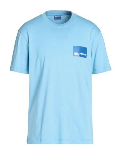 Shop Karl Lagerfeld Jeans Klj Regular Sslv Logo Tee Man T-shirt Azure Size L Organic Cotton In Blue