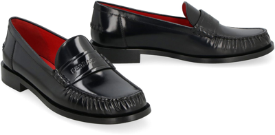 Shop Ferragamo Brushed Leather Loafers In Black