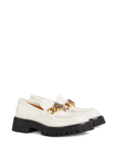 Shop Gucci Interlocking G Leather Loafers In White