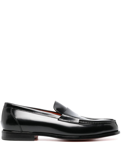 Santoni Leather Penny Loafers In Black