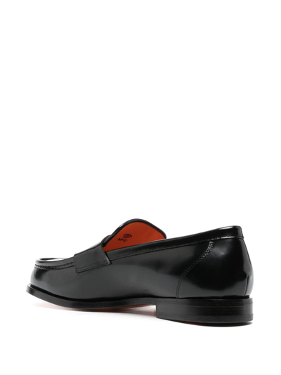 Santoni Leather Penny Loafers In Black