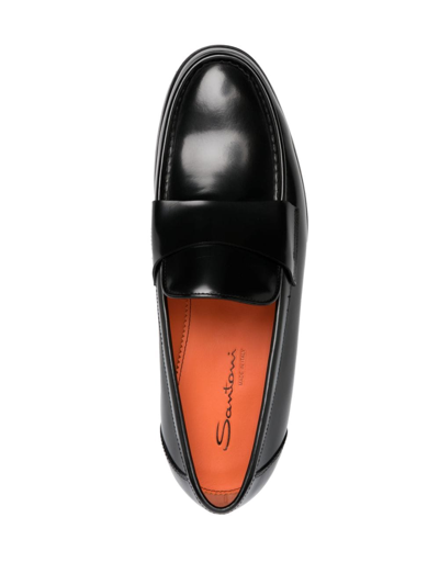 Santoni Leather Penny Loafers In Black