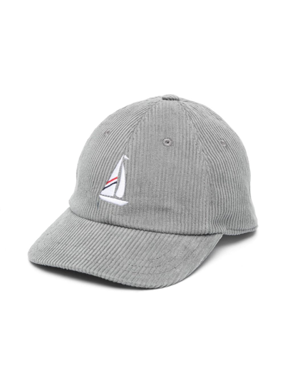 Shop Thom Browne Logo-embroidered Cotton Cap In Grey