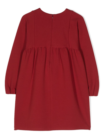 Shop Chloé Floral-embroidery Long-sleeve Dress In Red