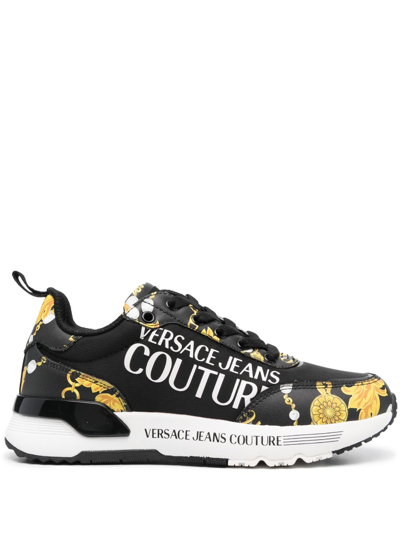 Shop Versace Jeans Couture Baroque-pattern Low-top Sneakers In Black