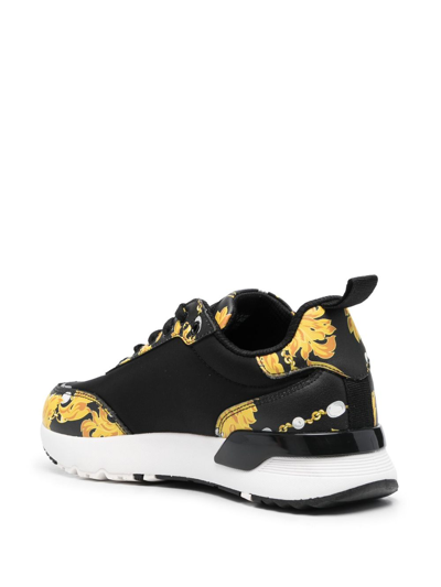 Shop Versace Jeans Couture Baroque-pattern Low-top Sneakers In Black