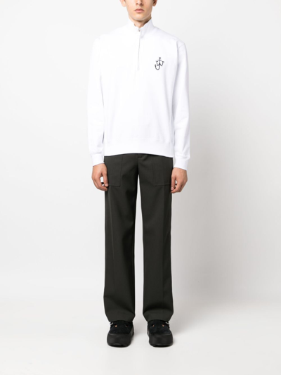 Shop Jw Anderson Logo-embroidered Cotton Sweatshirt In White