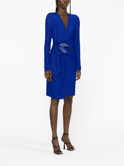 Shop Tom Ford Long-sleeved Belted Wrap Dress In Blue