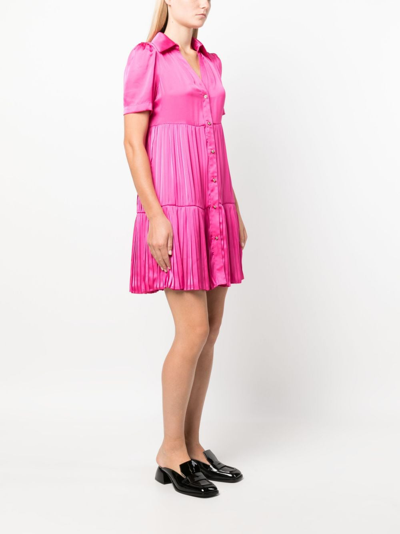 Shop Liu •jo V-neck Pleated Mini Dress In Pink