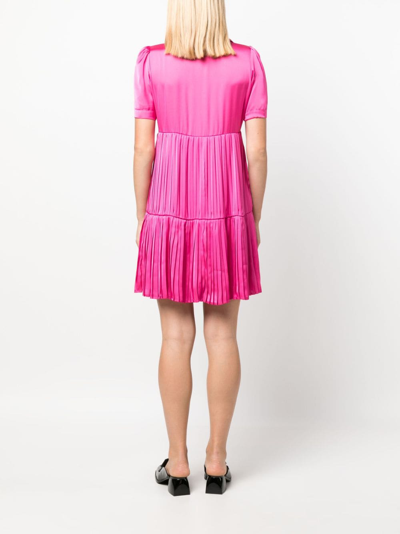 Shop Liu •jo V-neck Pleated Mini Dress In Pink