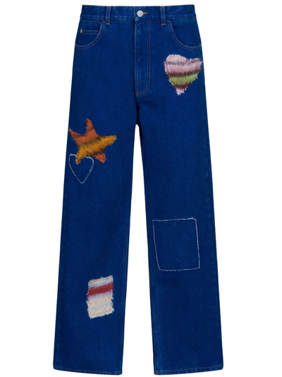 Shop Marni Patch-detail Coated Wide-leg Jeans In Blue