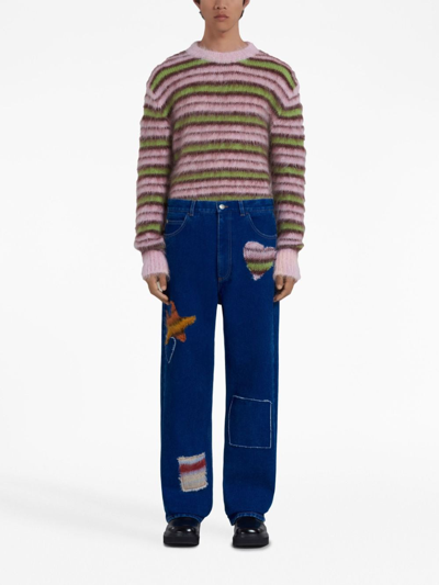 Shop Marni Patch-detail Coated Wide-leg Jeans In Blue
