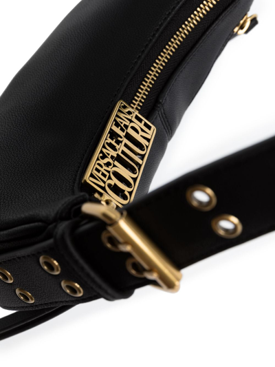 Shop Versace Jeans Couture Logo-lettering Faux-leather Shoulder Bag In Black