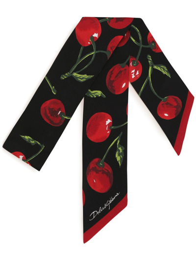 Shop Dolce & Gabbana Cherry-print Silk Headscarf In Black
